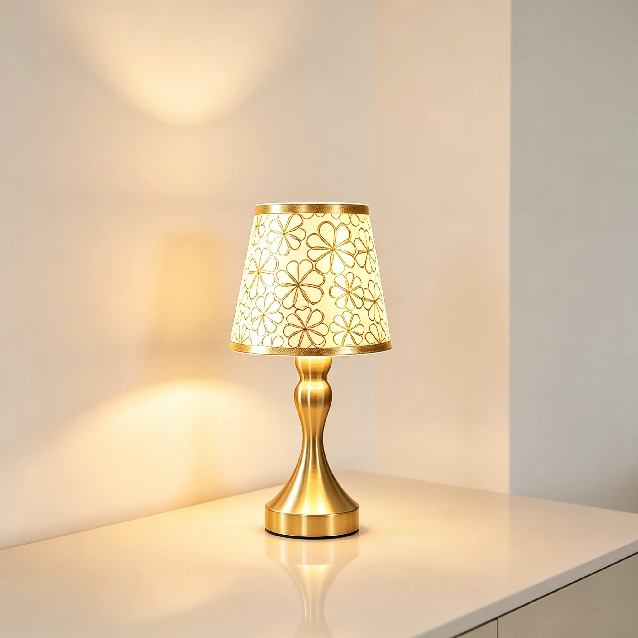 Golden Hollow Flower Pattern Table Lamp, Fabric Lampshade Decorative Desk Lamp, Warm Soft Ambient Night Lamp for Bedroom Bedside