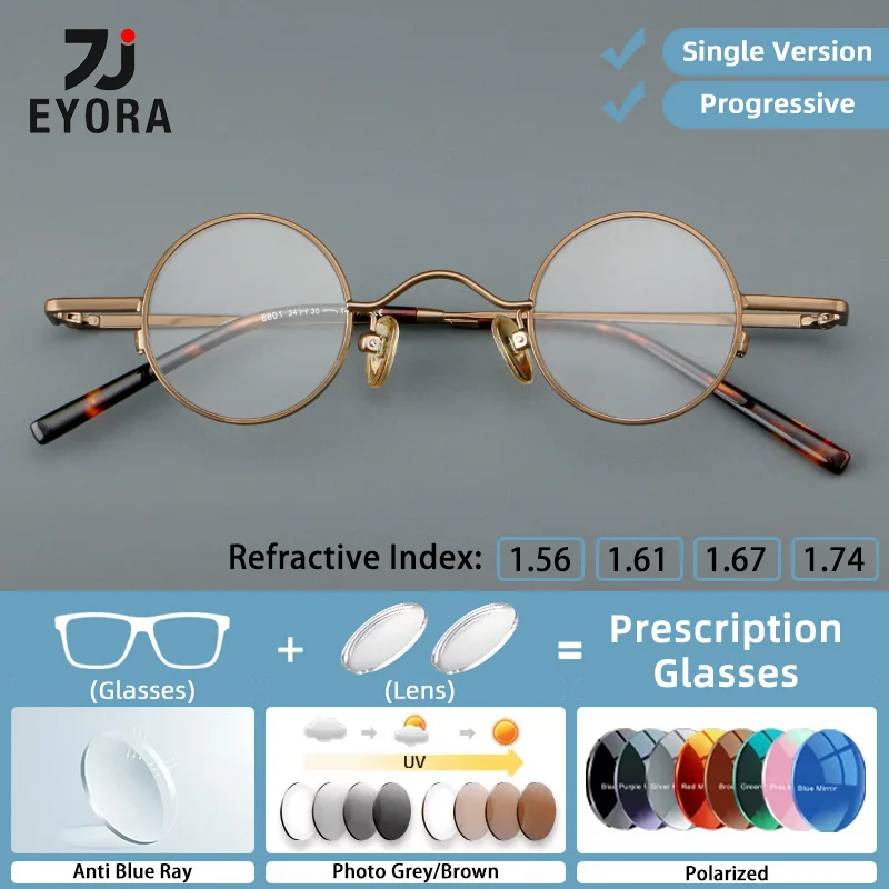 

EYORA Vintage Round Metal Reading Glasses Anti Blue Light Photochromic Myopia Glasses Progressive Prescription Optical Eyewear