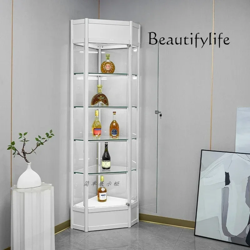 Corner Glass Wine Cabinet Against Wall Display Cabinet Lego Model Gundam Antique Jewelry Display Cabinet