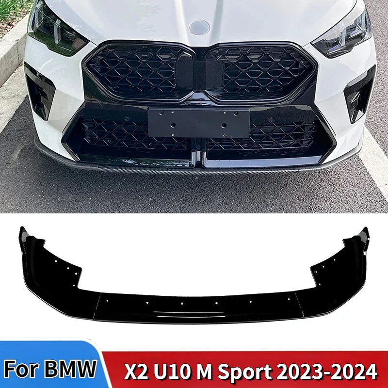 For BMW X2 U10 M Sport 2023-2024 High Quality ABS Car Lower Front Bumper Lip Spoiler Glossy Black Body Kit Accessories Tuning