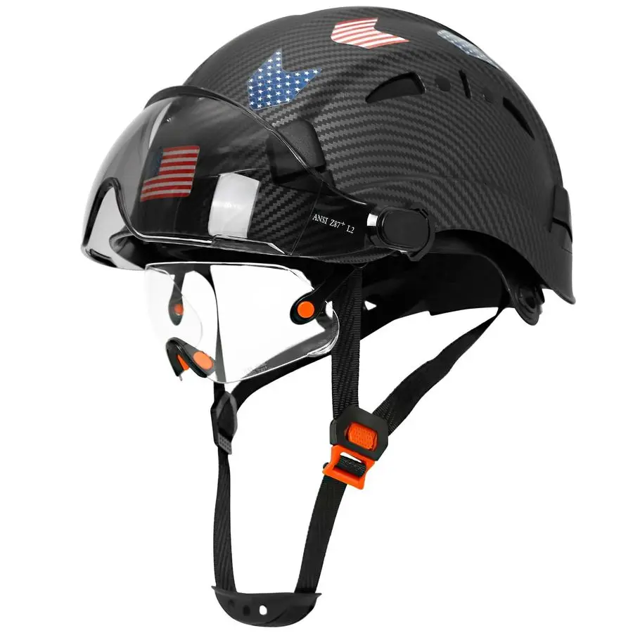 

Каска с волоконным узором и козырьком Каски с двойными защитными очками, одобренная OSHA для мужчин, вентилируемый защитный шлем w