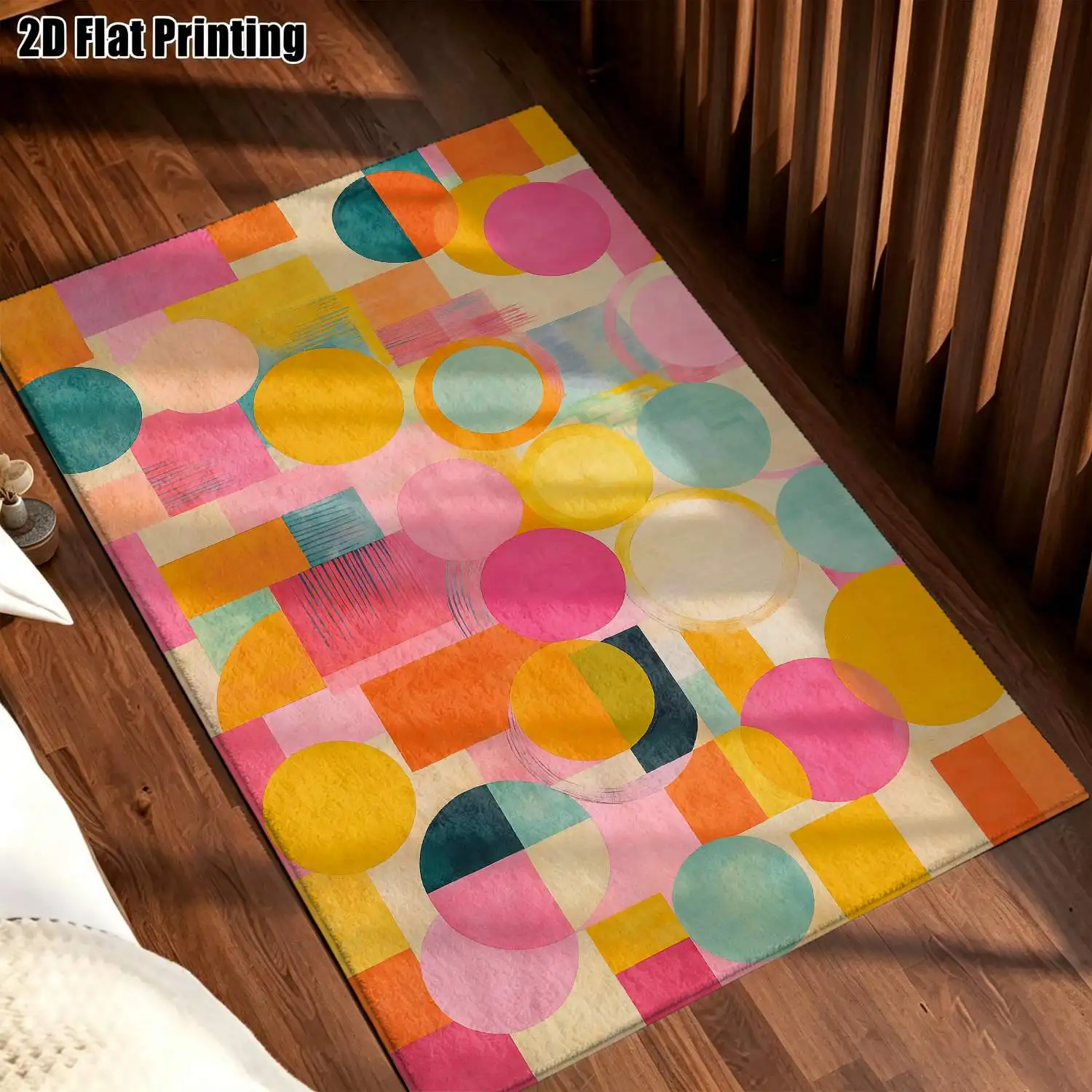 1Pc 2D Printed Colorful Geometric Round Pattern Nordic/Instagram/Minimalist Modern Carpet, Home Decor, Multi-Size, Machine Washable, for Entrance, Dining Room, Foyer, Bedroom, Living Room