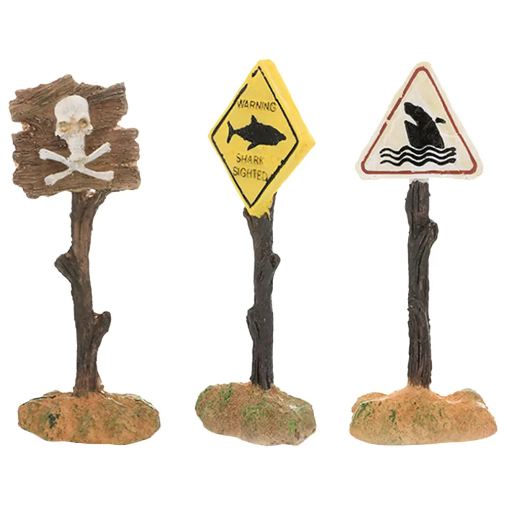 

3 Pcs Simulated Street Sign Ornaments Fish Tank Decor Aquarium Decoration Container