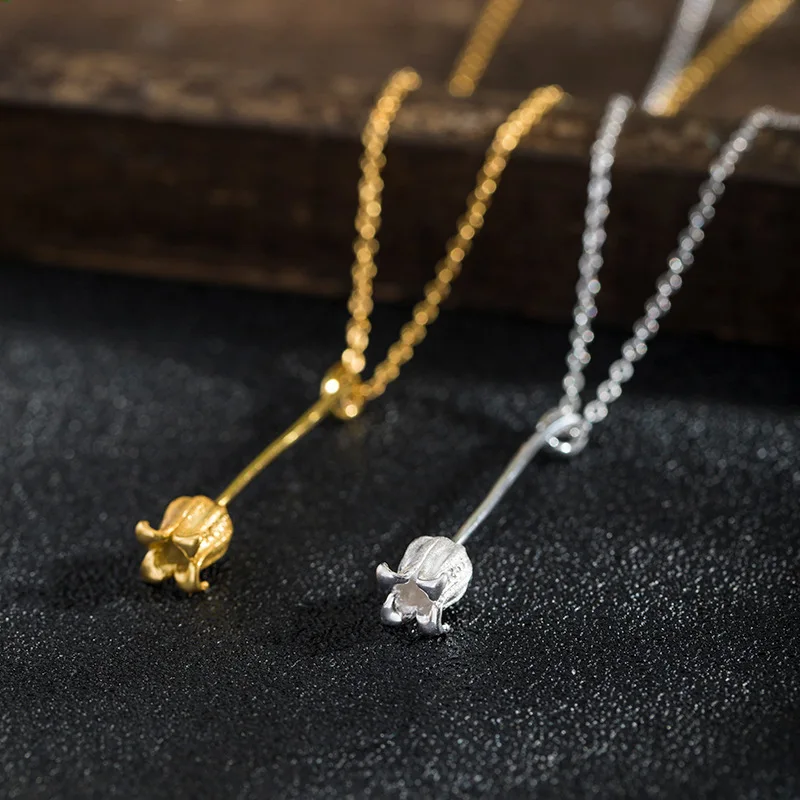 

Ожерелье с китайским клематисом, цепочка на ключицу, серебряное ожерелье ручной работы S925, минималистское и модное ожерелье с цветочным принтом