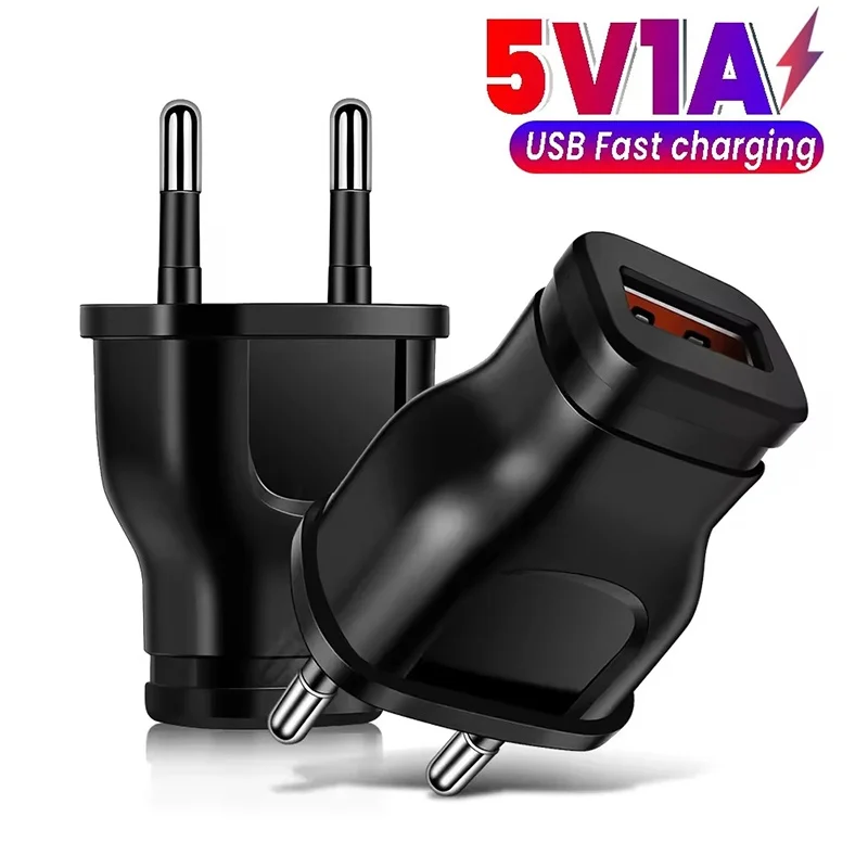 Carregador USB 5V 1A padrão EUA/UE, carregador de parede portátil com porta USB, adaptador de energia USB para iPhone, Huawei, Redmi, Realme, OnePlus