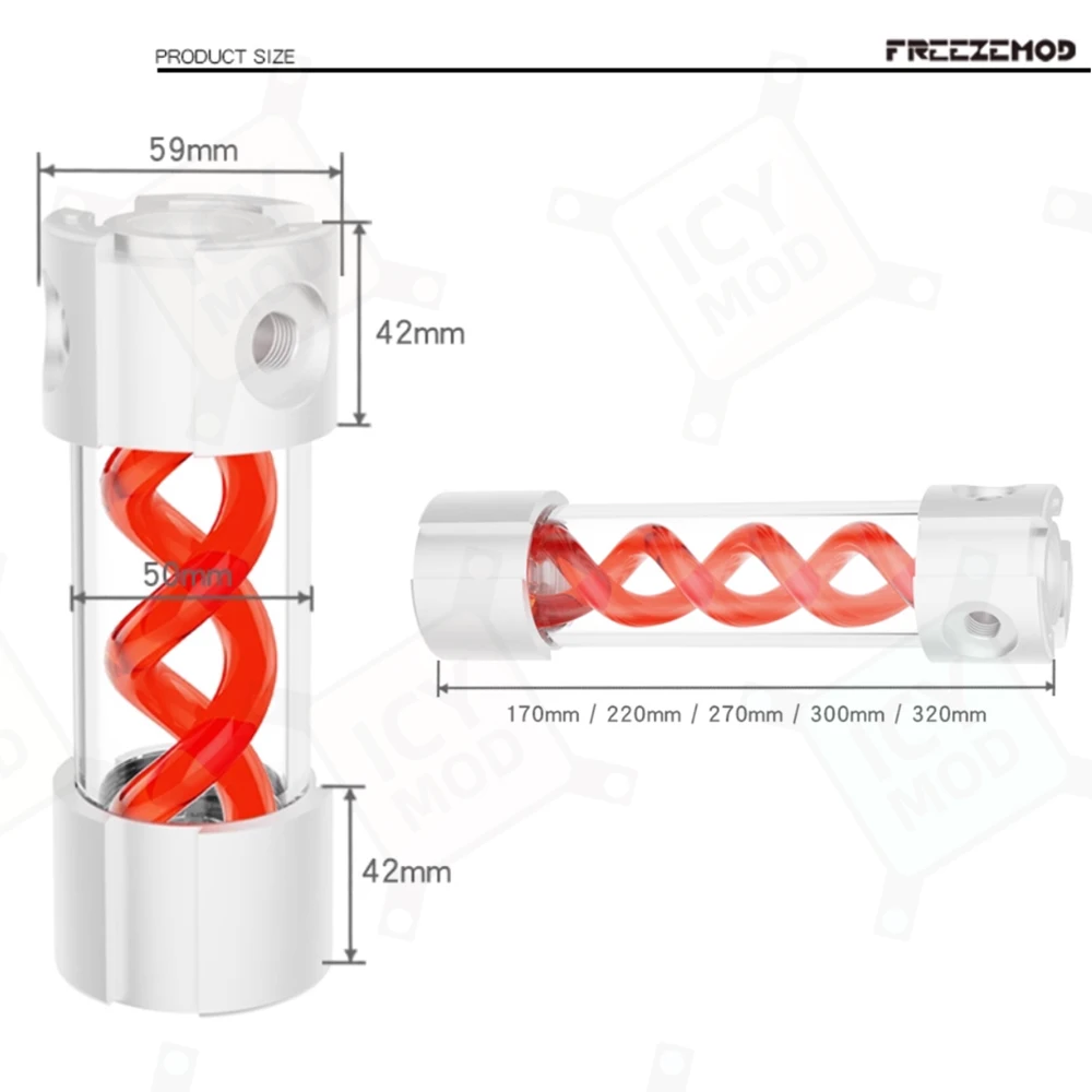 FREEZEMOD DNA Spiral Reservoir OD50MM Acrylic 170mm/220mm/270mm/300mm/320mm Water Cooling Tank G1/4' PC MOD YSX-TBDA
