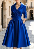Robe de soirée mi-longue en satin pour femmes, col en V, manches longues, coupe A-line, avec poches, robe formelle pour la mère de la mariée. 4