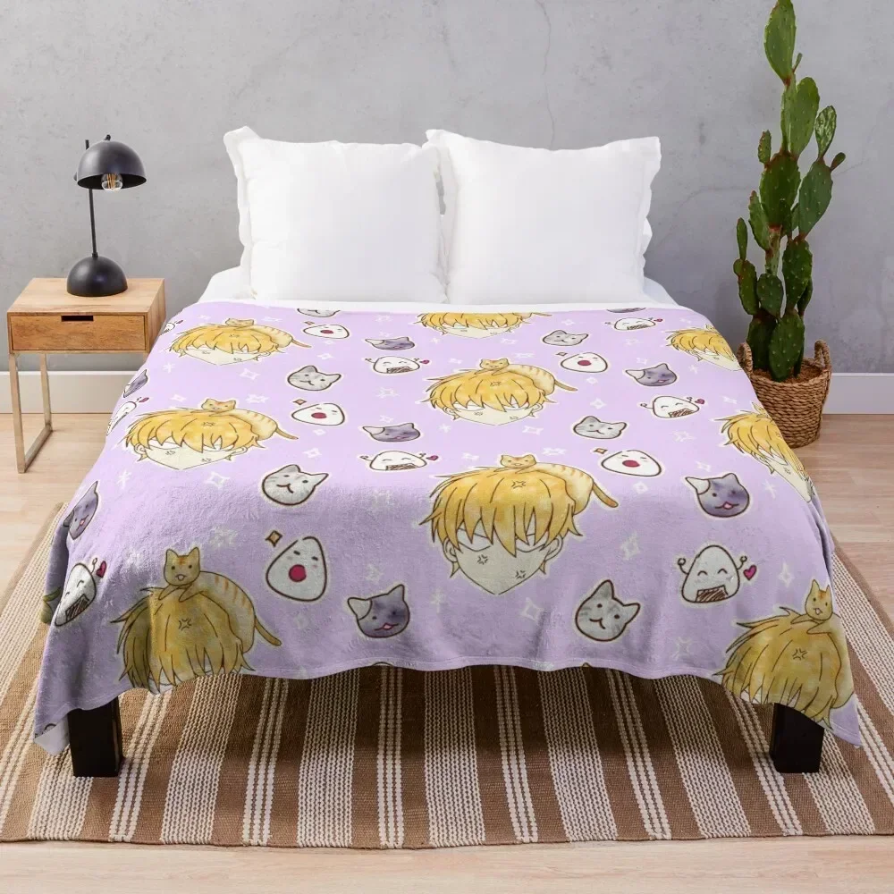

Kawaii chibi Kyo with happy little neko and onigiri Throw Blanket Camping Heavy Cute Plaid For Decorative Sofa Blankets