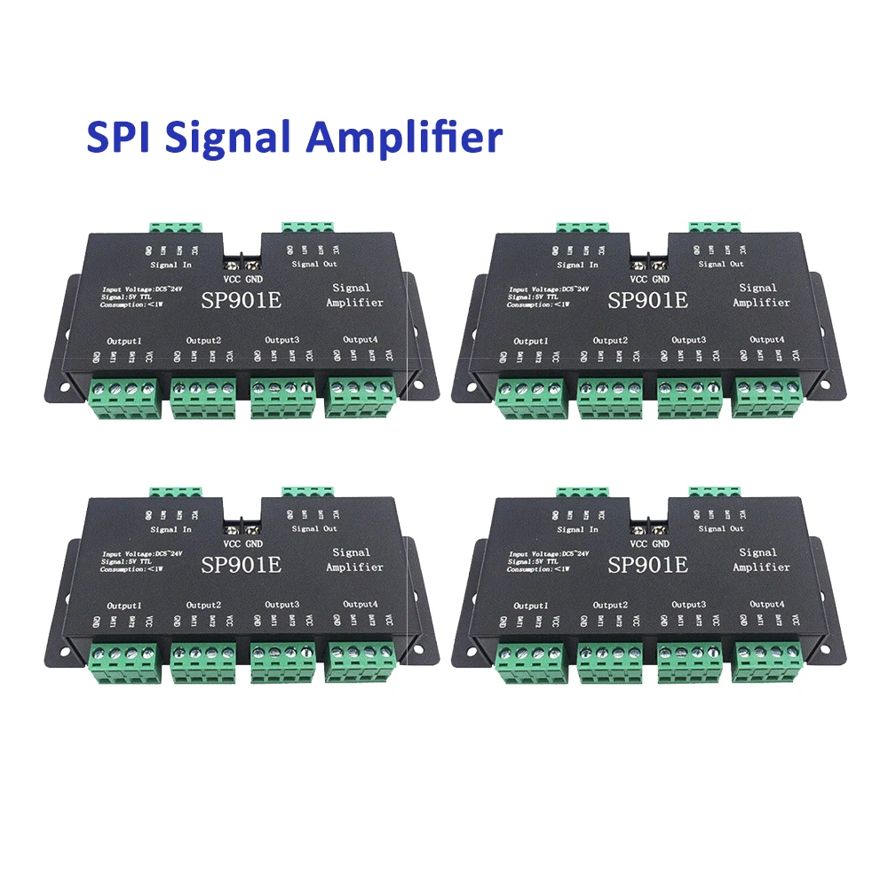 

SPI Signal Amplifier 4CH DC 5V 12V 24V for WS2812B WS2811 WS2813 Addressable Dream Color LED RGB Magic Strip Pixel Light SP901E