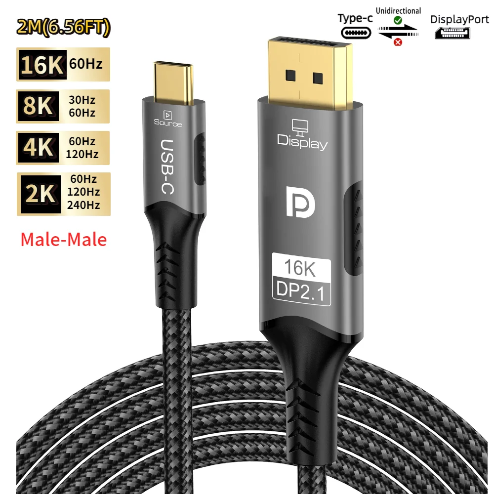 USB C-auf-DisplayPort-Kabel 8K@60Hz 4K@120Hz 2K@240Hz 16K Typ C auf DP 2.1 für Thunderbolt 4 MacBook Laptop PC TV Air Projecto – Detail 12