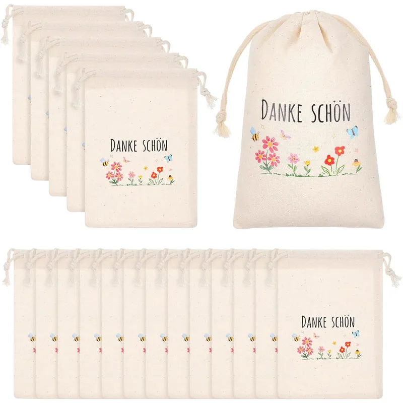 50pcs/Lot 10*15cm Flower Rainbow Printing Cotton Fabric Bag Draw String Bags Wedding Party Holiday Thank You Gift Wrap Bags