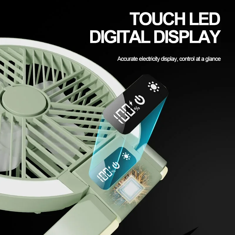 2025 Multi Functional Electric Fan LED Display Wireless Portable Home Silent Ventilation Fan Desktop Wall Mounted Fan Cooler