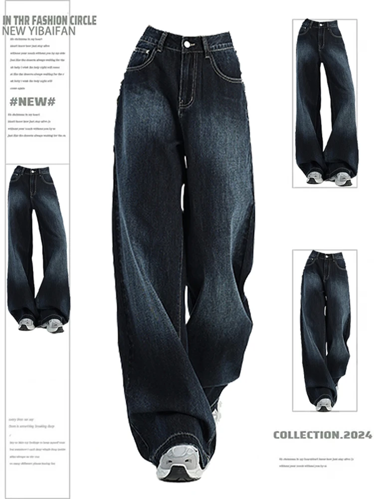 

Джинсы женские с высокой талией, широкие, прямого кроя, свободные, для фигуры типа «груша», в корейском стиле, для повседневной носки, больших размеров