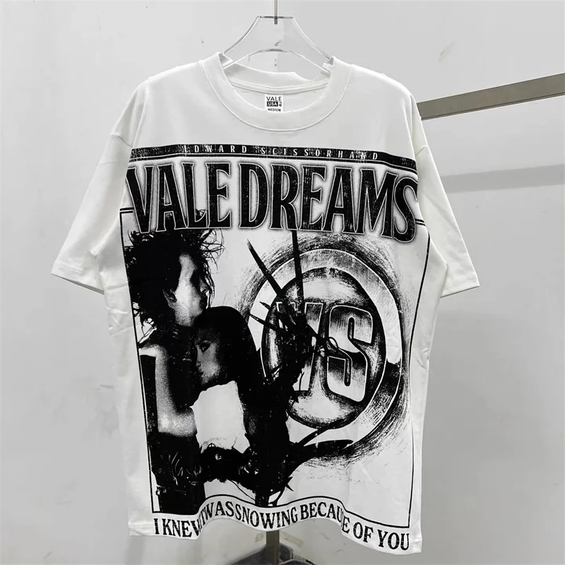 

VALLEY Повседневные мужские футболки с портретным принтом 1:1, лучшее качество, белый чистый хлопок, американская уличная одежда Vale, женские с короткими рукавами
