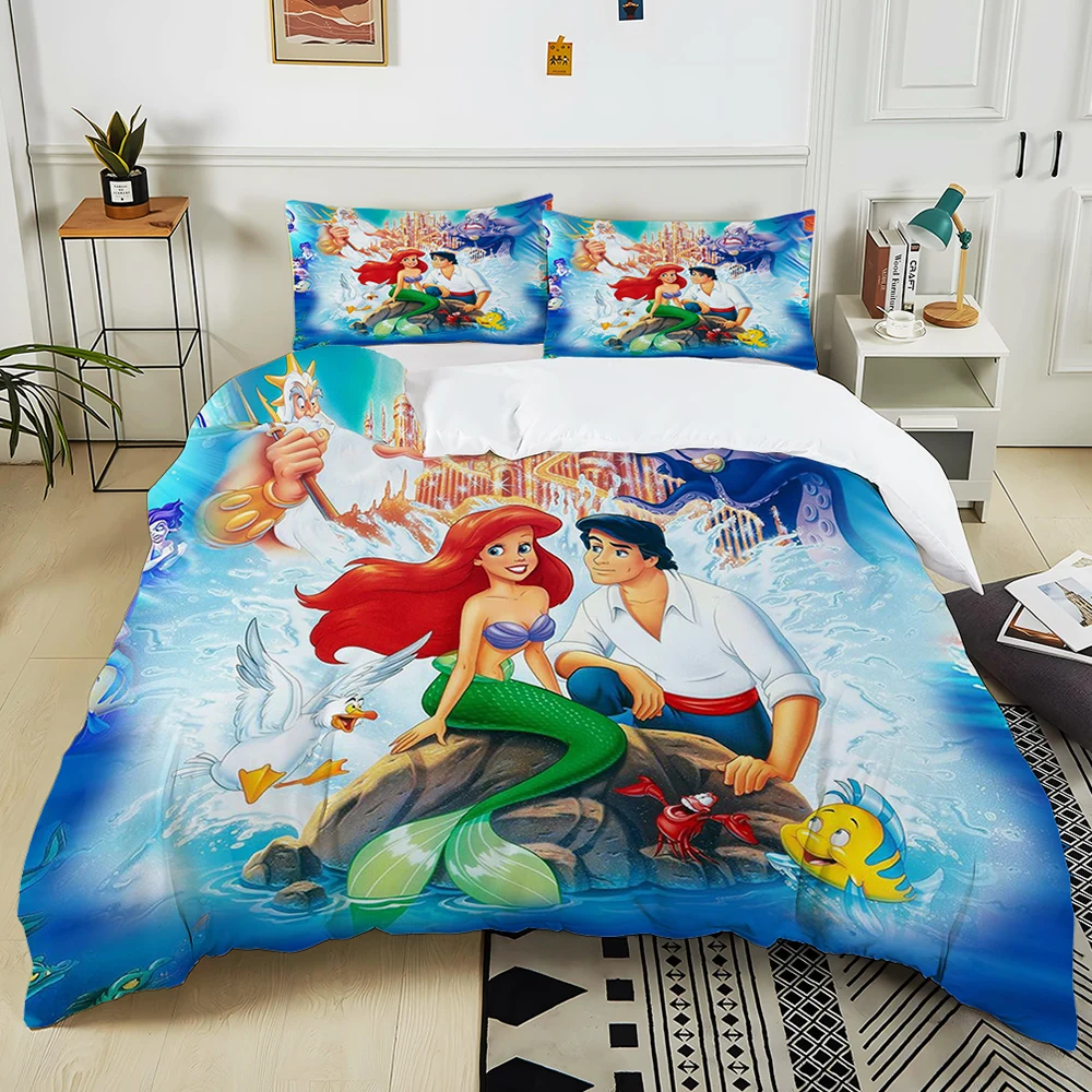 Disney The Little Mermaid Printed 3PC Bedding Set Duvet Cover Bed Quilt Cover Bedroom Decor Children Birthday Gift Full Size