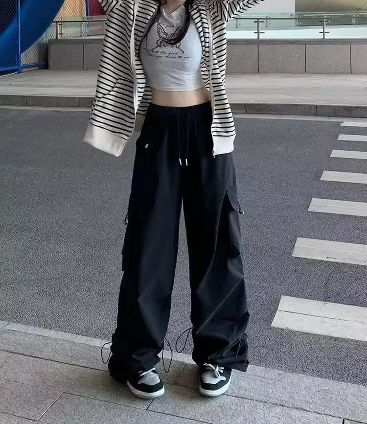 

Dopamine handsome workwear pants loose American retro slimming straight leg fashionable casual wide leg pants for women in sprin