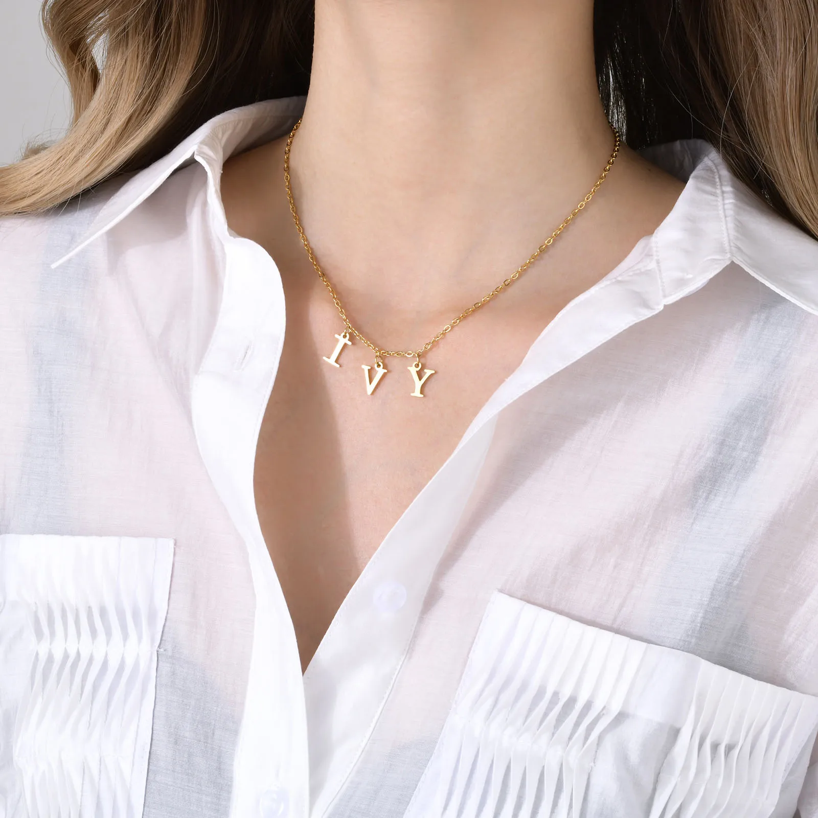Stainless Steel Custom 1 2 3 4 5 6 Initial Letter Band Pendant Necklaces for Women,New in Minimalist Chic Letters Necklace