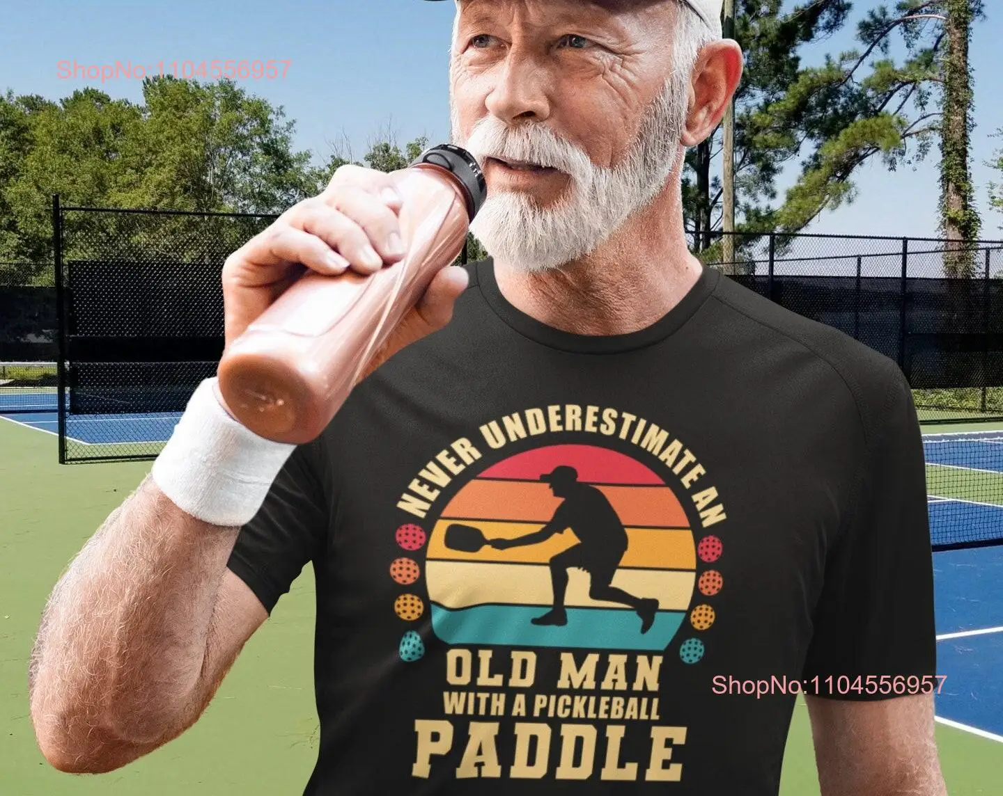 

Old Man with Pickleball Paddle T Shirt for Player Grandpa long or short sleeves