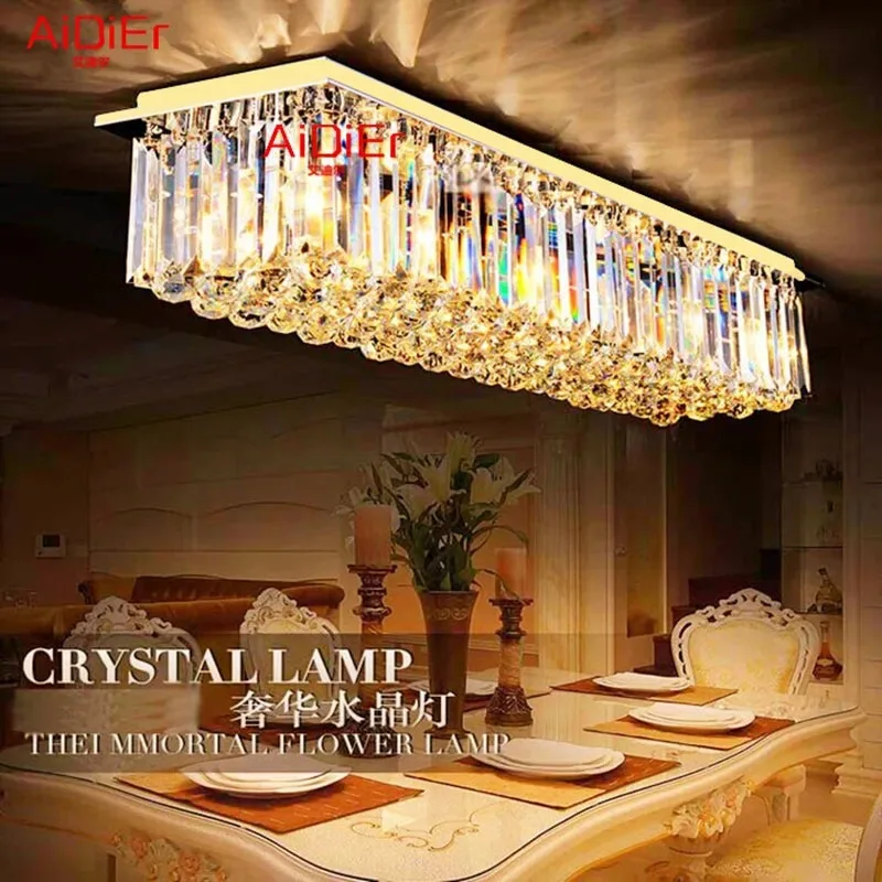 

Modern Rectangular K9 Crystal Ceiling LED Lustre Restaurant Bedroom living room Golden stainless steel Ceiling Lights Fixtures