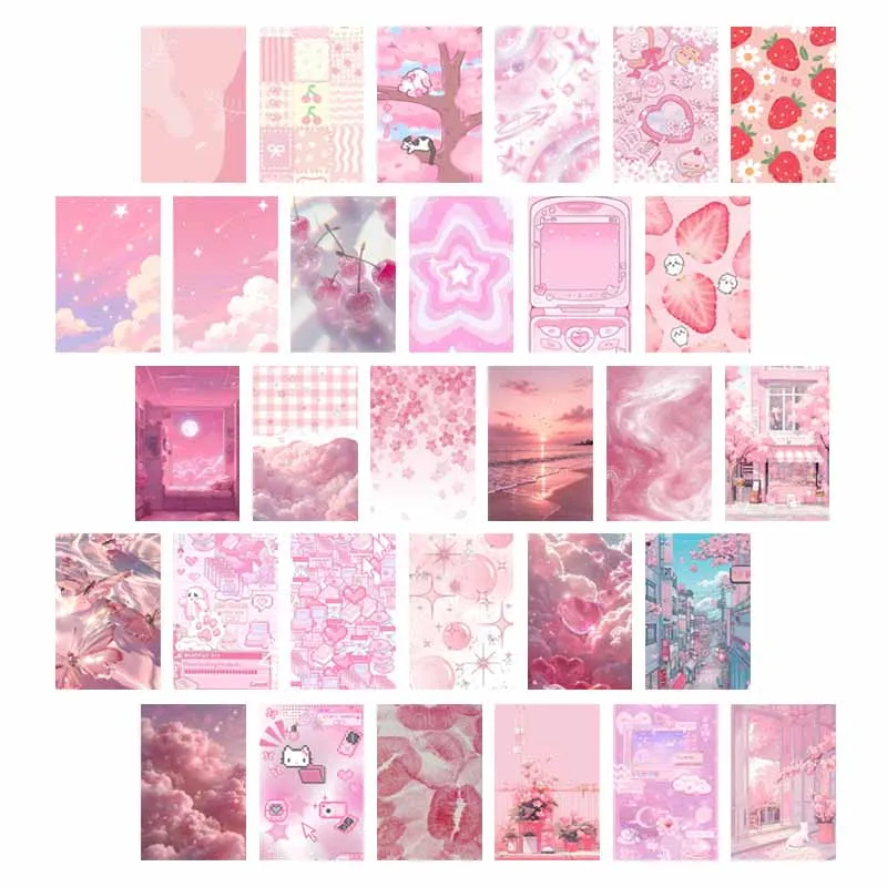 10/30PCS Wall Collage Kit Ins Pink Aesthetic Pictures Posters Cards Room Dorm Decor Cute Bedroom Decoration Mural for Teen Girls