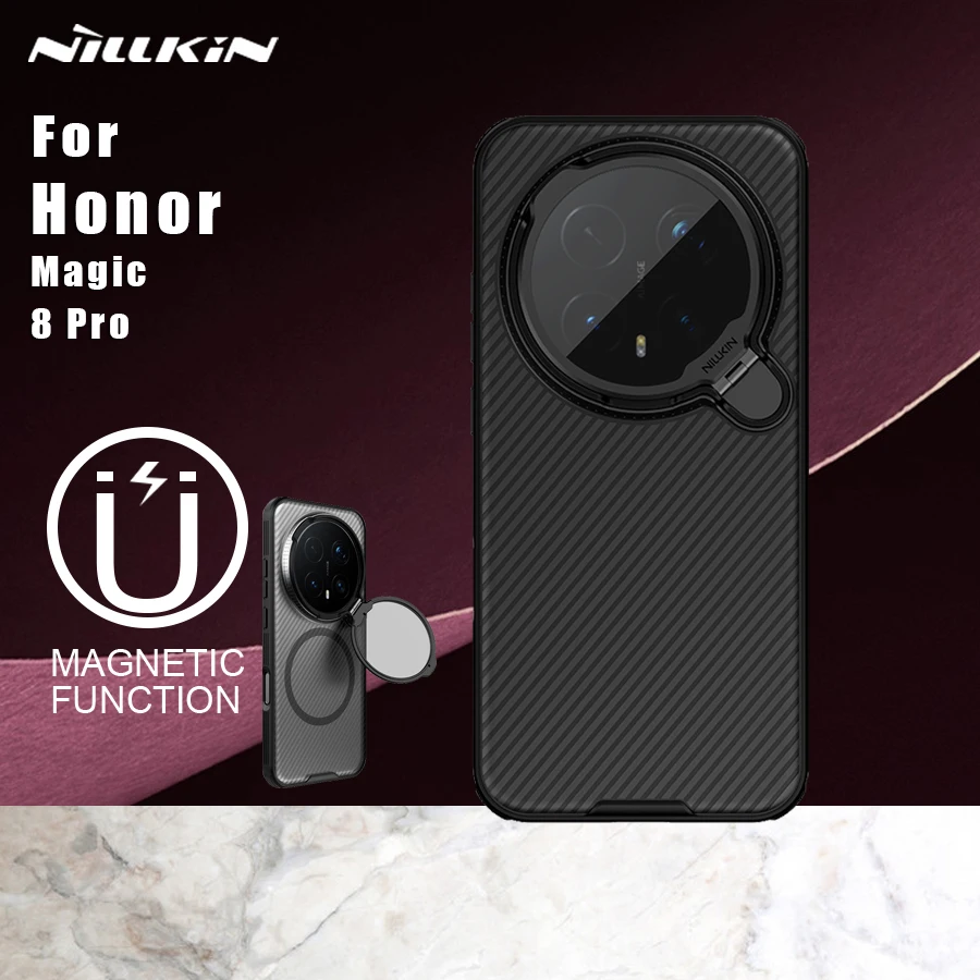 Nillkin For Honor Magic 8 Pro 5G Magnetic Case Camshield Prop Magsafe Camera Protector with Stand Shockproof Back Cover Case