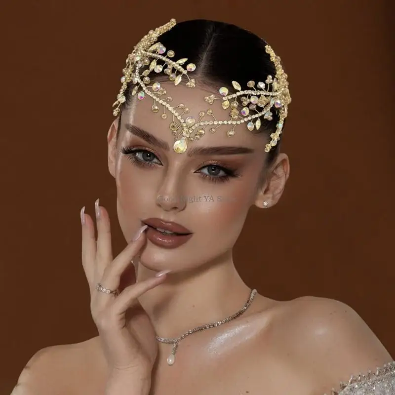 

Rhinestones Hair Chain Crystal Forehead Bridal Headpiece Bride Hairstyles