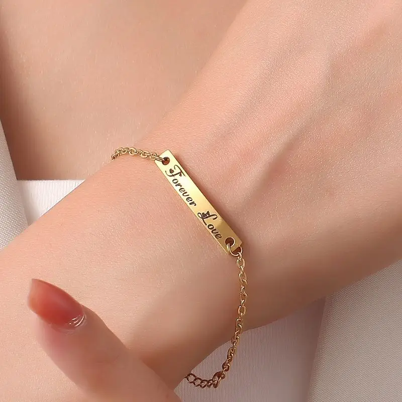 

Personalized Name Bracelet For Women Engraved Custom Name Bar Text Bracelet Unique Stainless Steel Friendship Jewelry