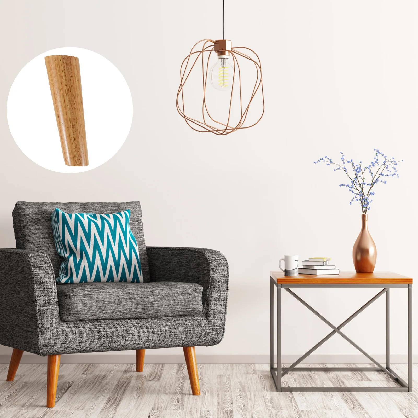 

1Set Wood Furniture Legs Nordic Style Sofa Cabinet Table Replacement Legs with Iron Plates Screws Floor Protector Pads