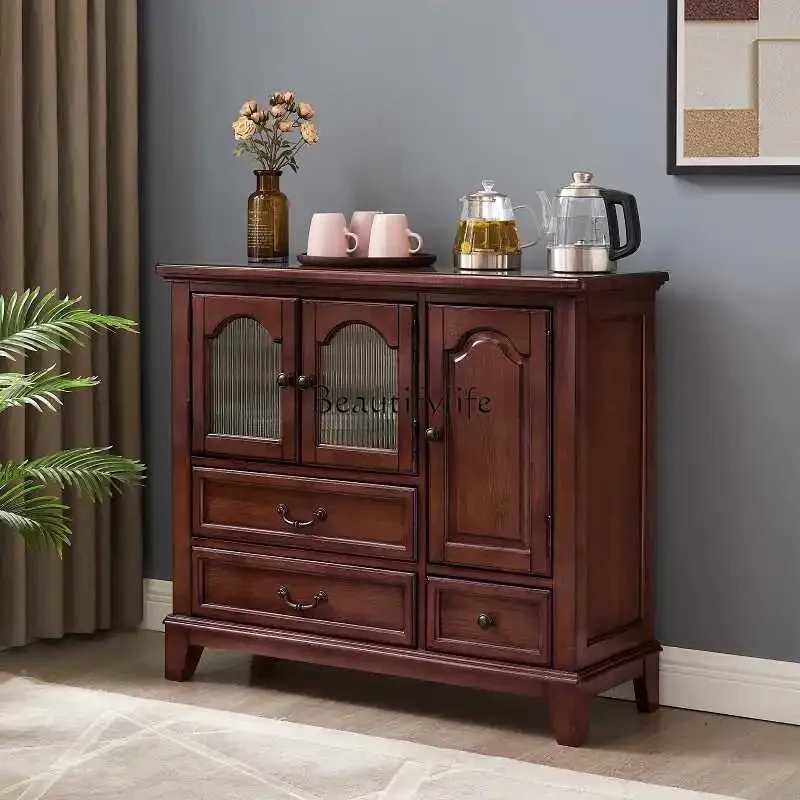 

LJYAmerican all-solid wood tea cabinet, kettle integrated living room wall storage side cabinet