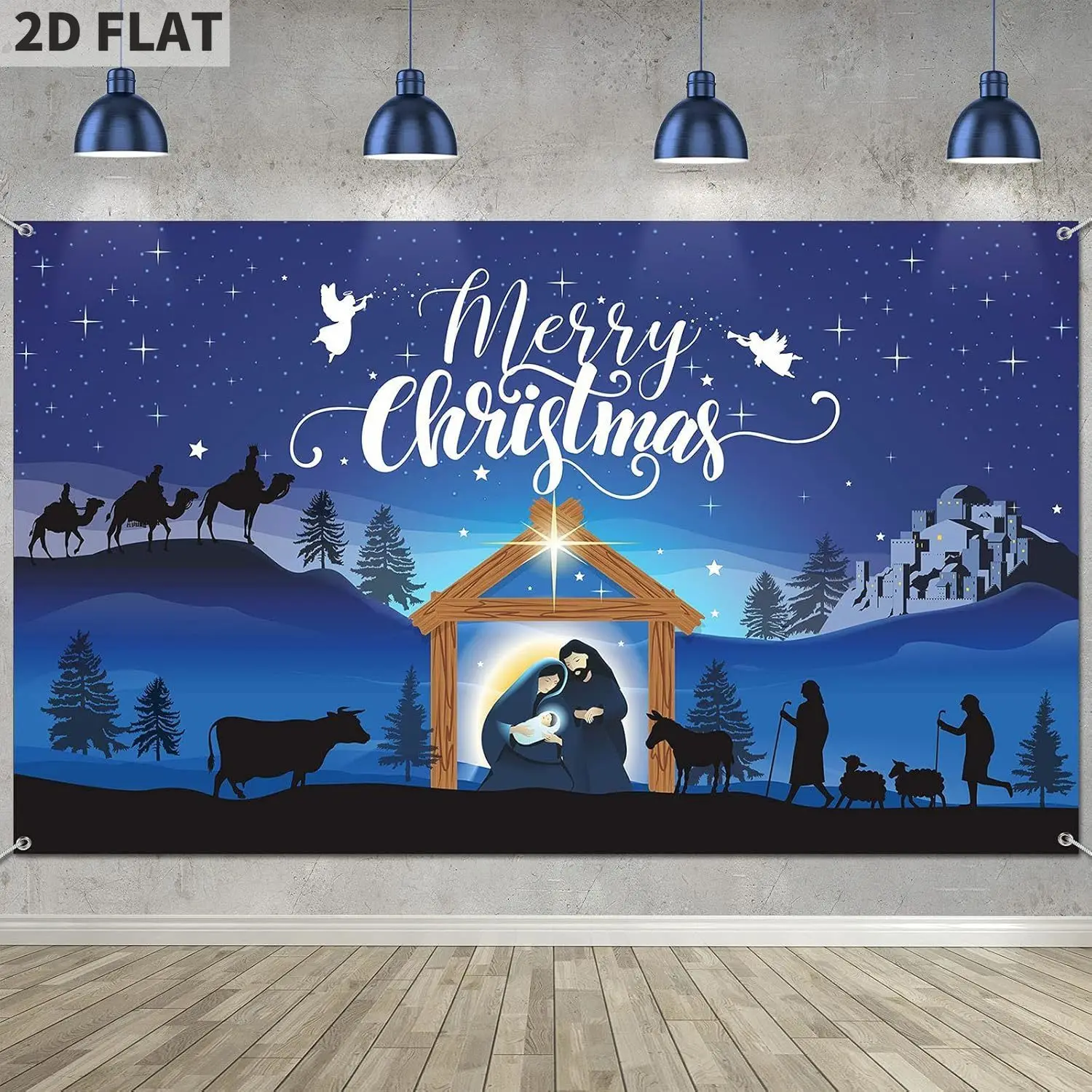 

"Christmas Carol" Scene Christmas Banner - Large-sized blue background fabric, suitable for shooting in a Christmas party studio