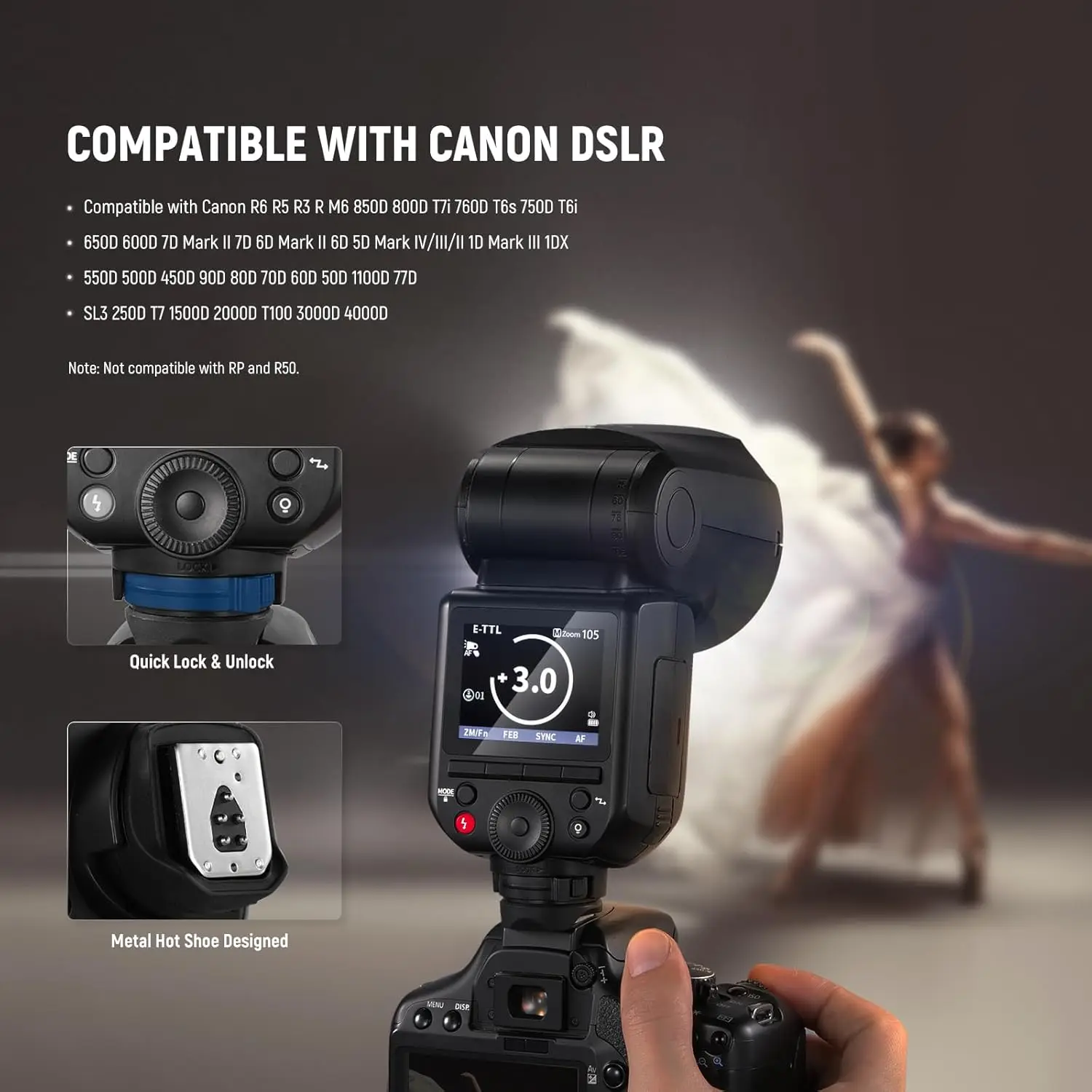 NEEWER Z2 PRO 2,4G TTL Rundkopf-Blitz Speedlite Wireless Kompatibel mit Godox TTL/M TCM-Schalter für Nikon/Sony/Canon-Kameras – Detail 6