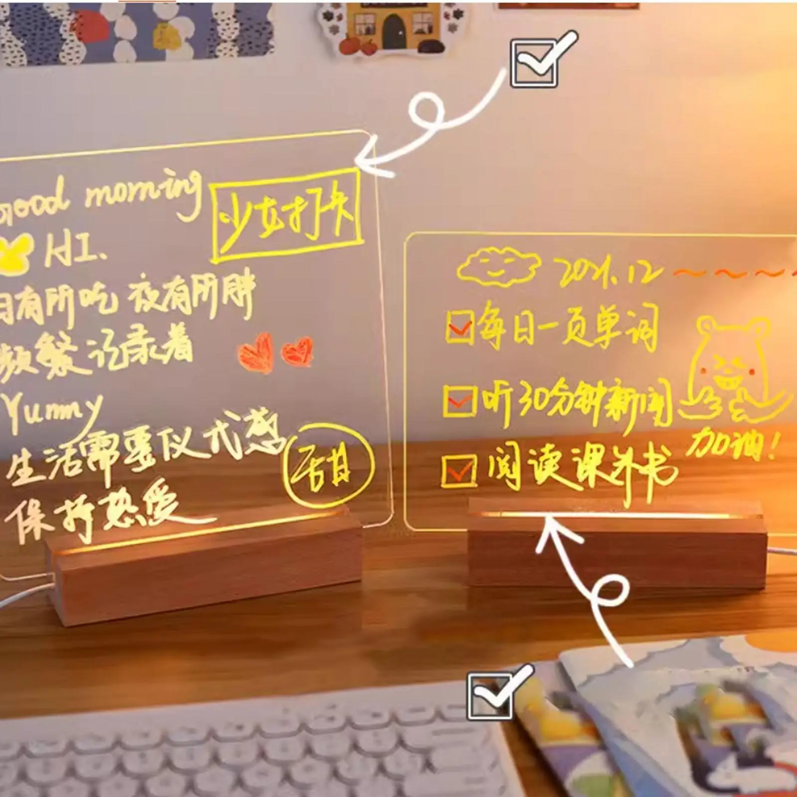 Доска-планировщик с акриловым дисплеем, светящаяся доска для заметок для фермерского дома, чайной комнаты, дома