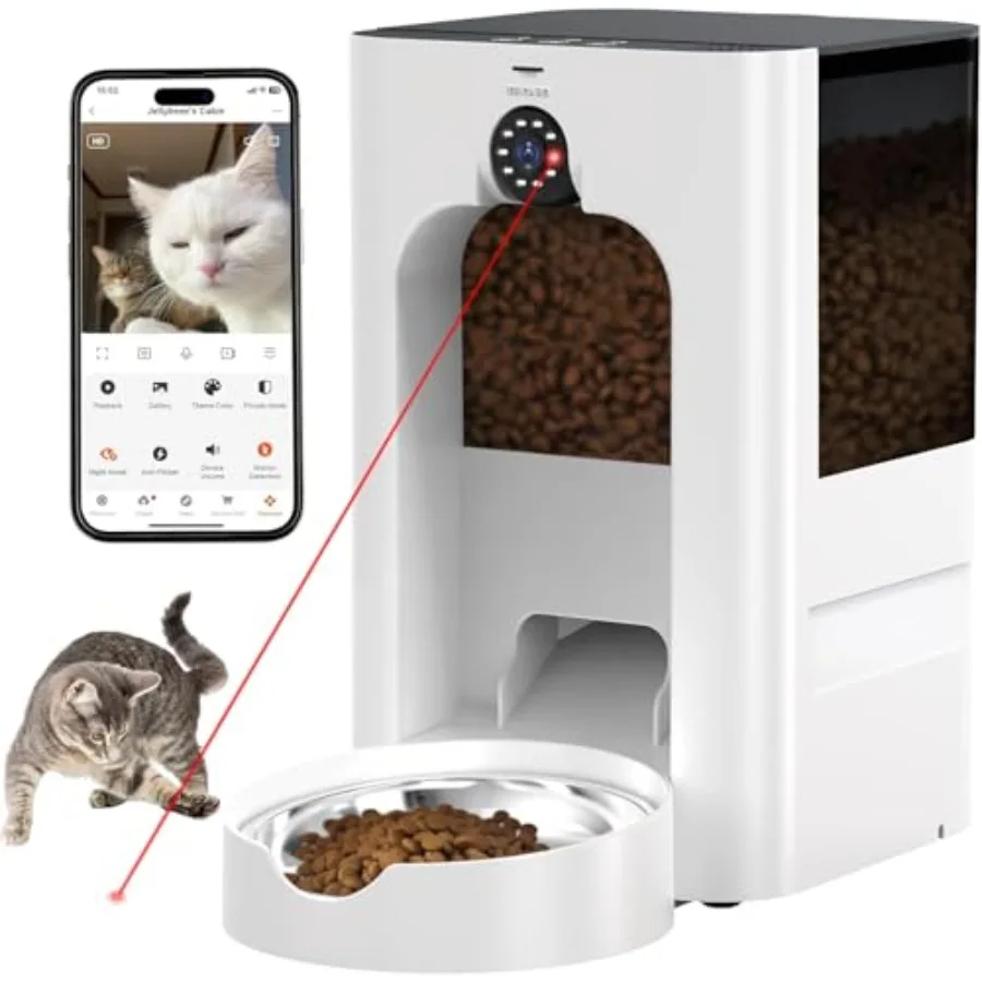 

Smart Automatic Cat Feeder with 1080P Camera and Laser Toy 5G WiFi 5L Pet Feeder for Cats and Dogs Night Vision Motion Detectio