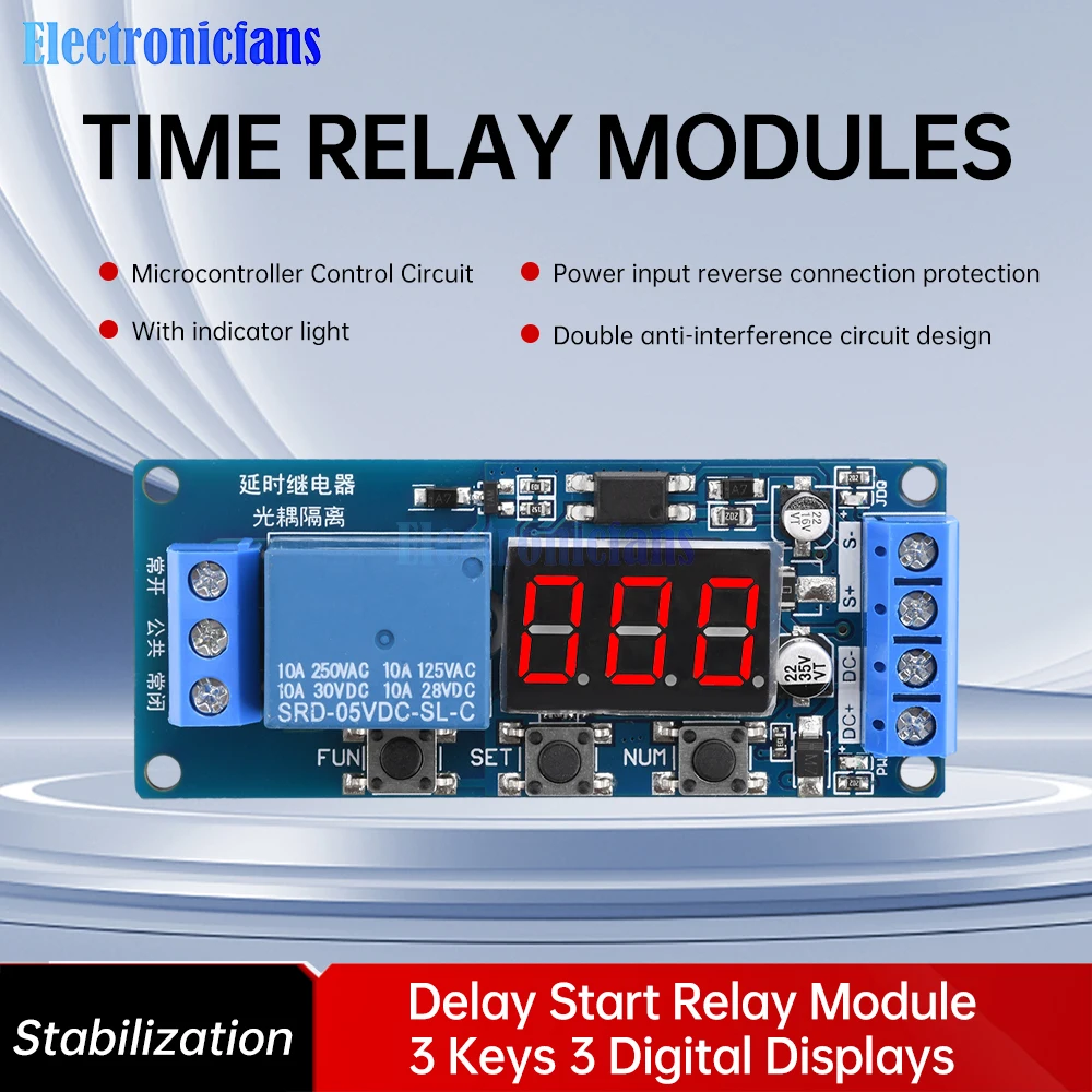 3V5V12V24V Time Relay Module Multi Functional Digital Display Delay Start Relay Module 3 Buttons 3 Digital Display