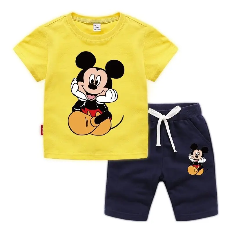 Children\'s Clothing Boys Summer Clothing Set Short Sleeve T Children\'s Cotton T-Shirt Girls Sports Mickey Set