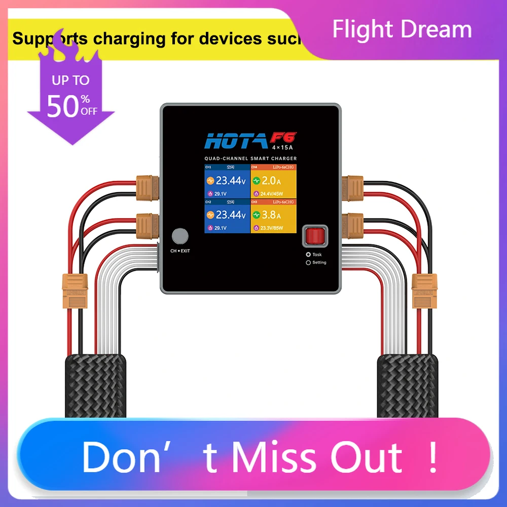 

NYHOTA F6 QUAD-CHANNEL/P6 600W*2 SMART Charger 1000W 4*15A for Lipo LiIon NiMH Battery with Type-C iPhone Samsung Charging