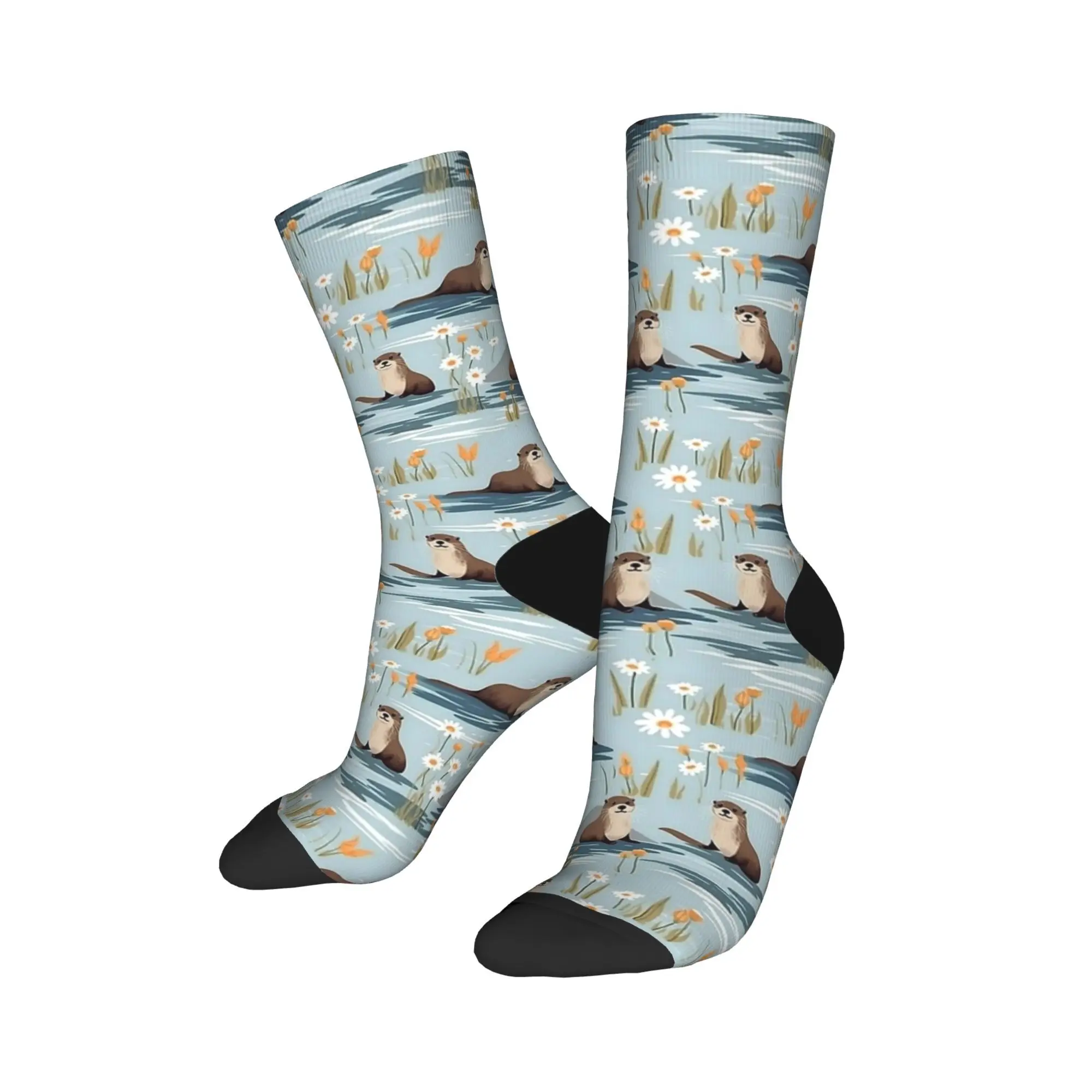 Calzini da basket traspiranti con motivo a fiori di lontra marina unisex dal design pazzo caldo invernale