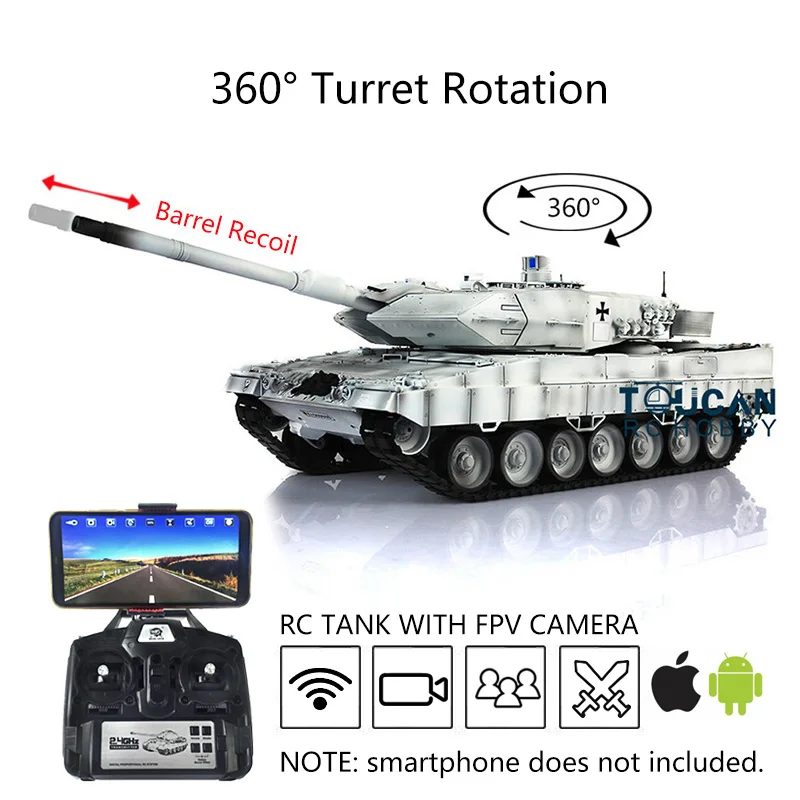 1/16 Heng Long FPV TK7.0 Leopard2A6 RTR RC Tank 3889 Metal track Barrel destroil TH17595