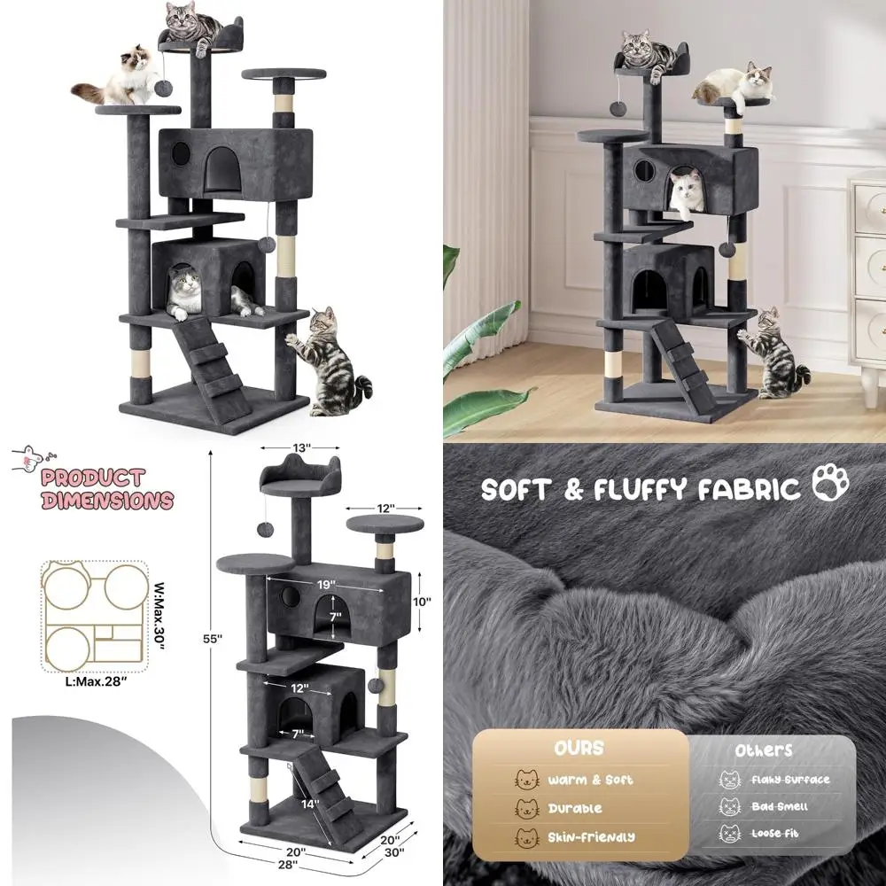 

Indoor Cat Tree Tower for Large Adults - 54 Inch Multi-Level Furniture with Scratching Post and Activity Center