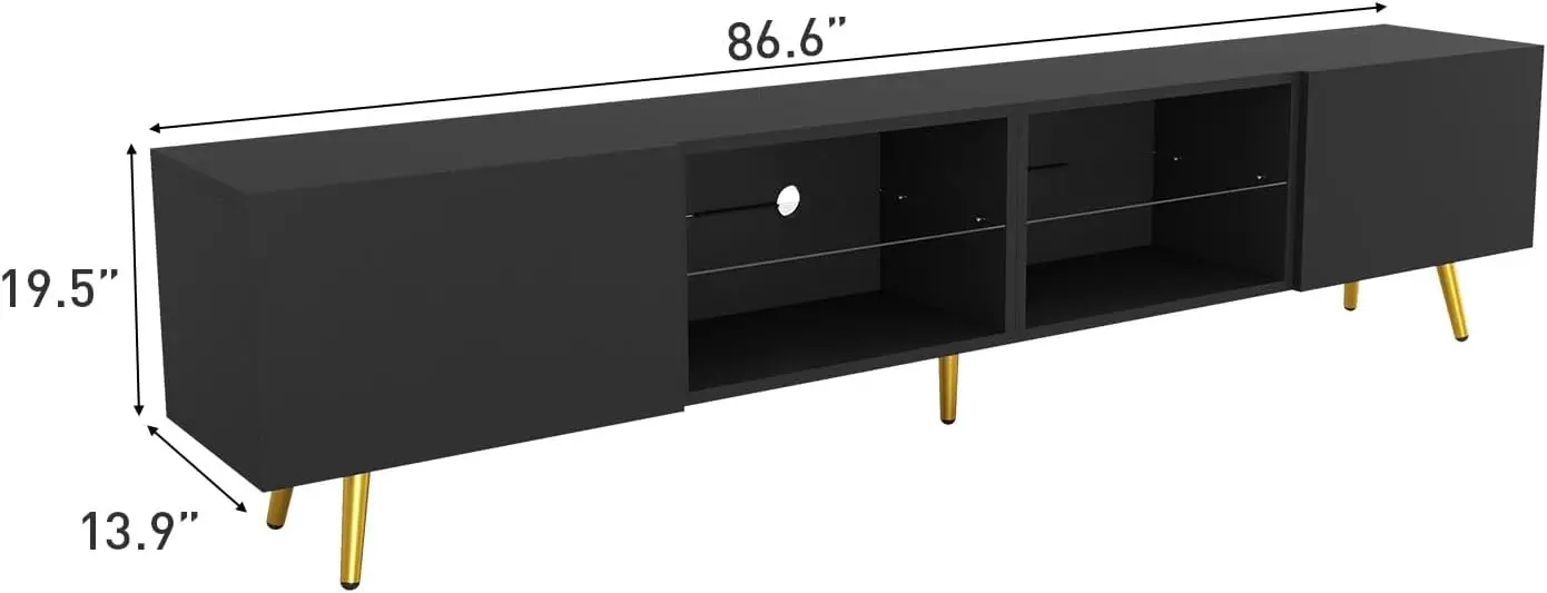 86" TV Stand, Modern Entertainment Center up to 90" TV, Television Console Table with Storage Cabinets for Living Room, Black