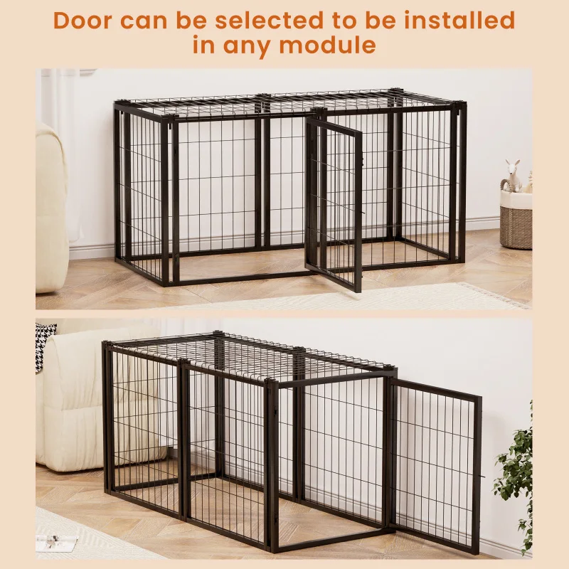 Jaula para perros de 47,2 pulgadas, perrera para perros pequeños y medianos, parque infantil para cachorros con jaula superior para mascotas, interior, negro, 47,2 pulgadas de largo x 22 pulgadas de ancho x 24 pulgadas de alto