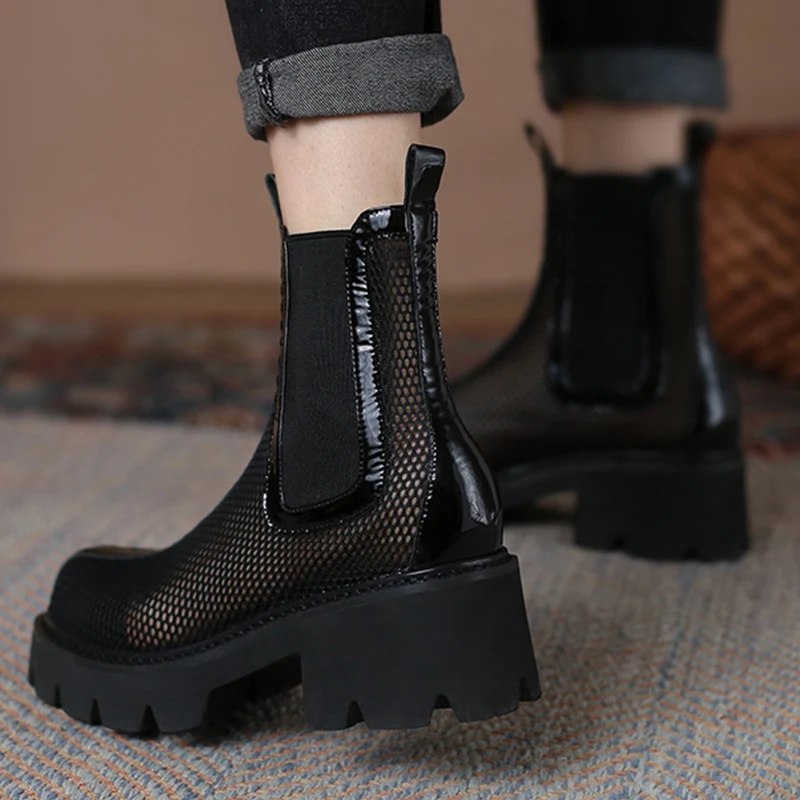 Moda Chunky kobiety letnie fajne buty sandały grube czółenka 2022 buty na obcasie oddychające buty Chelsea Boots Designer Women