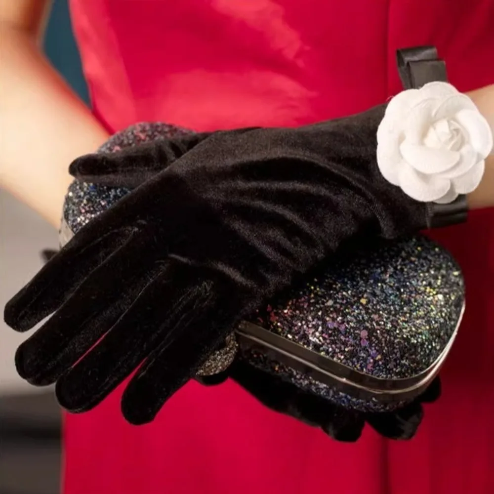 Novo vintage casamento luvas de noiva hepburn veludo vestido de noiva luvas bowknot vestido de festa fotográfico prop senhora