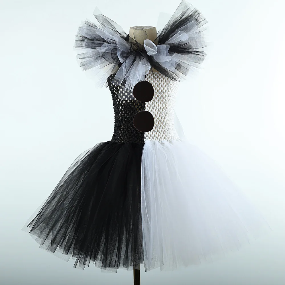Children Black White Clown Art Tutu Dress Costumes Halloween Trick Or Treat Party Outfit Girls Cosplay Thrilling Joker Clothing