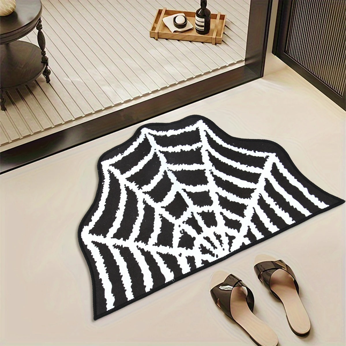 Halloween Irregular Carpet Ghost Spider Web Pattern Bedroom Rug Halloween  Doormat Non-slip Bathmat Halloween Decorations 2024