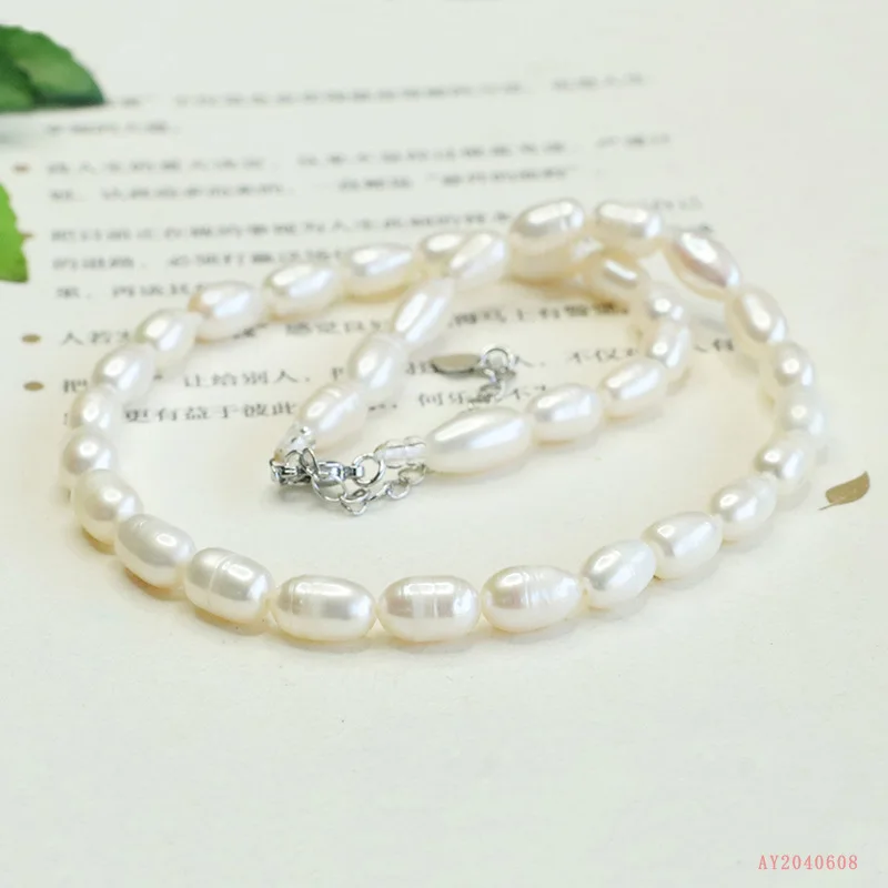 Natural Freshwater Pearl Necklace Highlight Rice Bead Mom Chain Jewelry