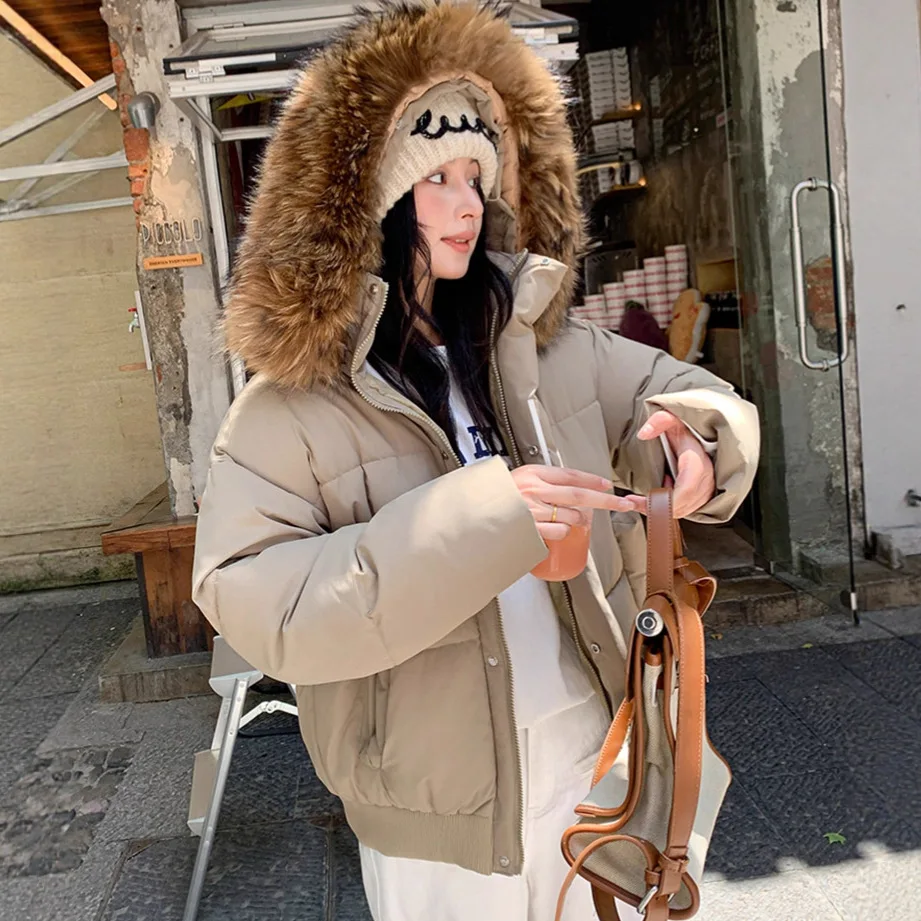 PinkyIsBlack 2025 New Korean Down Cotton-padded Jacket Women's Short Winter Parkas Jacket Thick Fur Hooded Women Clothes Outwear