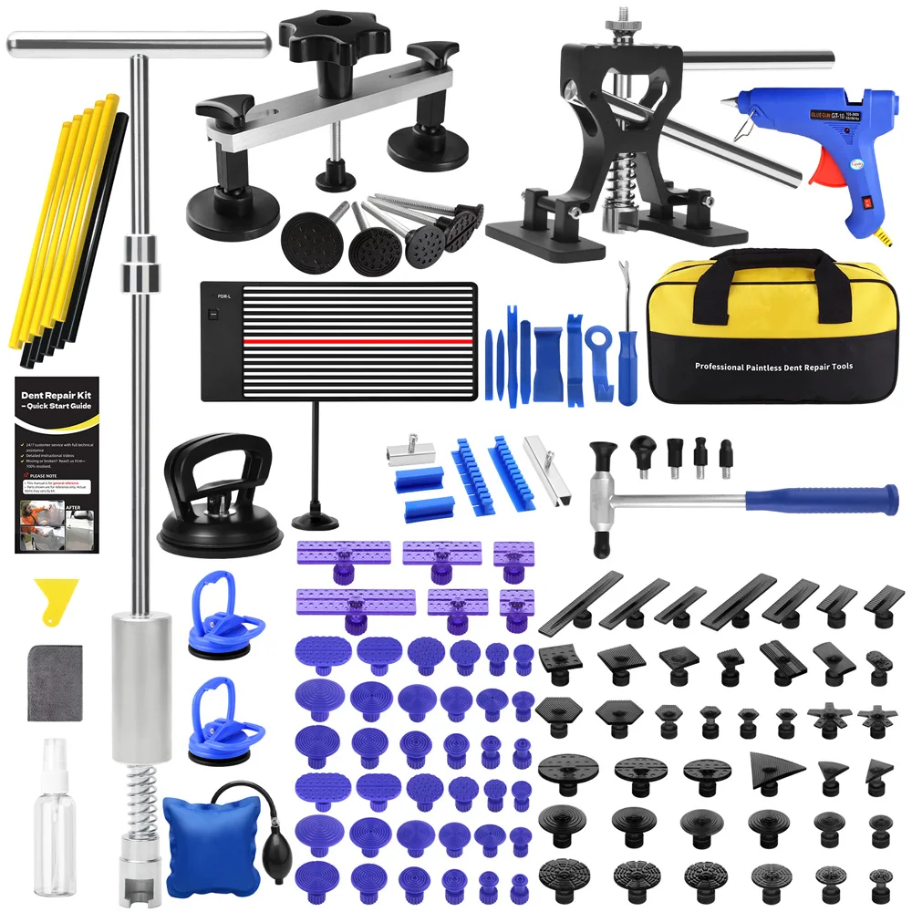 Professionelles PDR-Dellenreparatur-Set – Karosserie-Dellenentferner mit Dellenheber, T-Bar-Zieher & Heißklebepistole für Hagelschäden & Türdellen