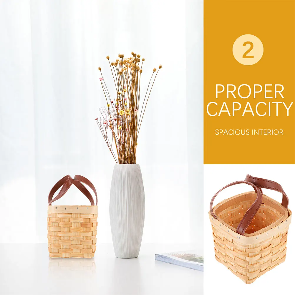 

4pcs Handled Storage Baskets Woven Wood Decorative Organizer for Living Bedroom Farmhouse Style Photo Prop Basket Small