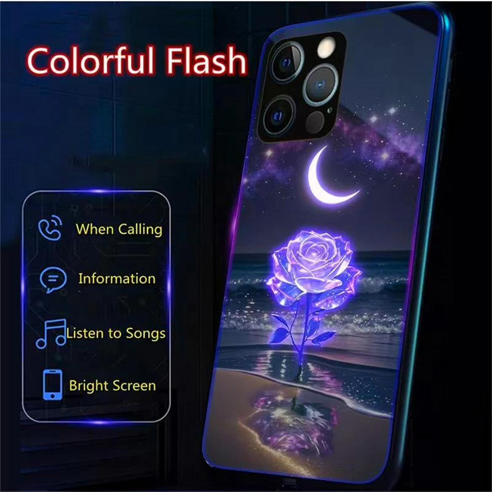 Moonlight Rose Beleuchtete Blitz-Sprach-Smart-Control-Glas-LED-Handyhülle für iPhone Air 18 17 16 E 15 14 13 12 11 Pro Max – Detail 21
